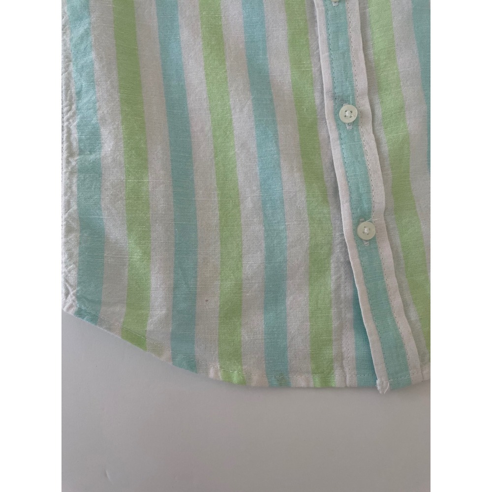 Janie and Jack x Gray Malin Boys Striped Linen Cotton Shirt Green Blue Size 4 - Picture 11 of 12
